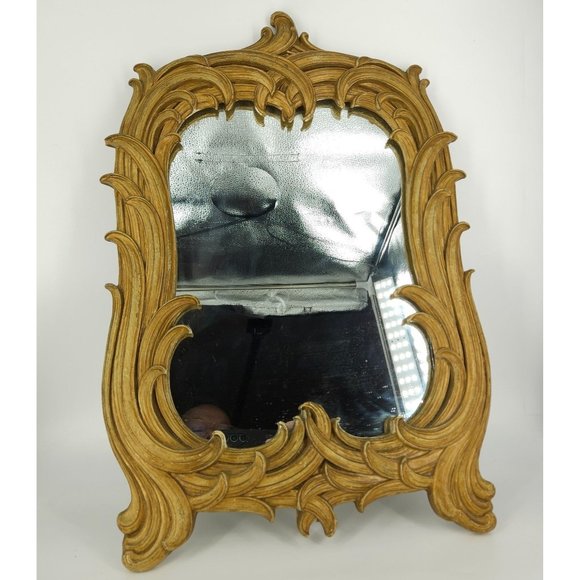 Vint Syroco Wall Mirror Rectangle Gold Ornate Carved Wood MC Hollywood USA 21.5" - Picture 1 of 15
